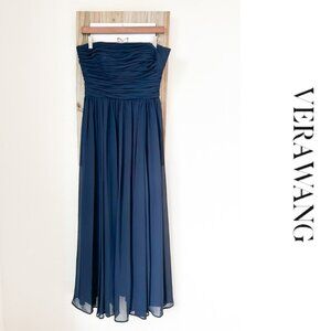 VERA WANG - STRAPLESS CHIFFON ROUCHED GOWN - DARK NAVY BLUE - SIZE 6